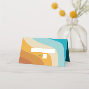Moderne Retro 70er Jahre farbenfrohe Regenbogenwel Platzkarte