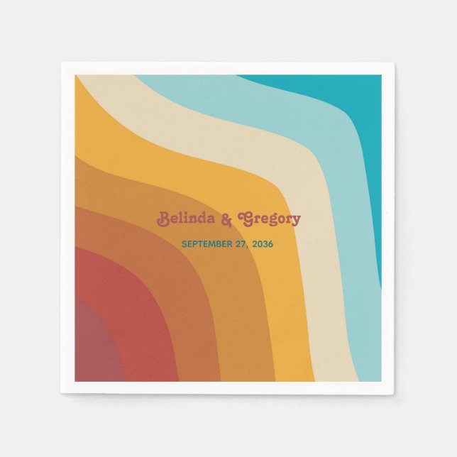 Moderne Retro 70er Jahre farbenfrohe Regenbogenwel Serviette (Vorderseite)