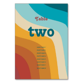 Moderne Retro 70er Jahre farbenfrohe Regenbogenwel Tischnummer