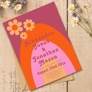 Moderne Retro-70er-Jahre-Groovy-Hochzeit Einladungspostkarte