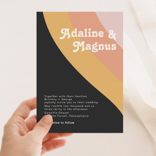 Moderne Retro-70er Jahre Rainbow Dark Wedding Einladung