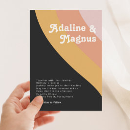 Moderne Retro-70er Jahre Rainbow Dark Wedding Einladung