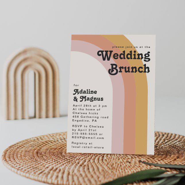 Moderne Retro 70er Jahre Rainbow Wedding Brunch Ei Einladung (Von Creator hochgeladen)