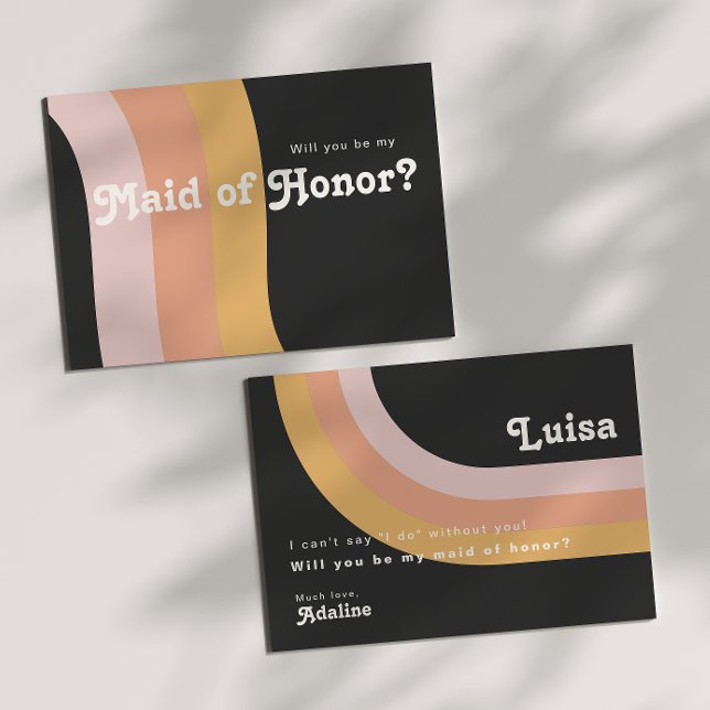 Moderne Retro 70er Rainbow Dark Trauzeugin Card Einladung (Von Creator hochgeladen)