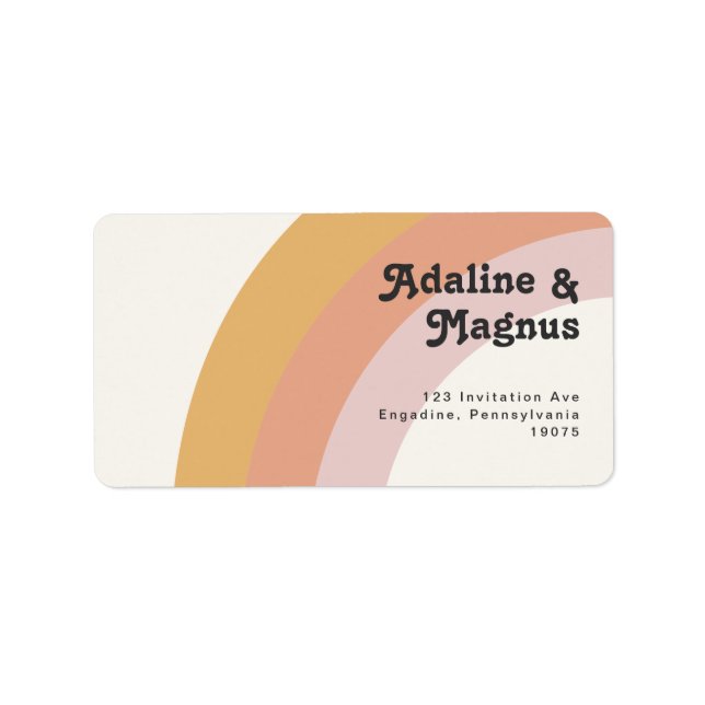 Moderne Retro 70er Rainbow Wedding RSVP Return Adressaufkleber (Vorne)
