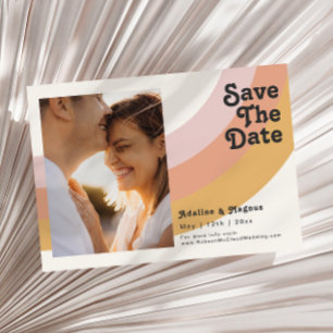 Moderne Retro 70er Regenbogen Foto Horizontal Save The Date