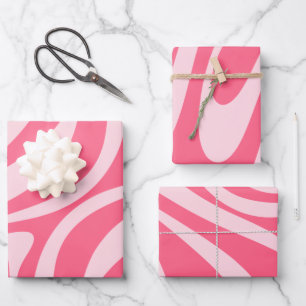 Moderne Retro-Abstrakte Swirl-Muster in rosa Geschenkpapier Set