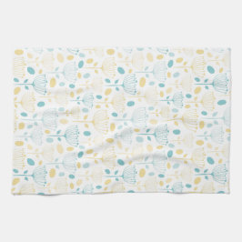 Moderne Retro-Aqua und Gelbe Flora Geschirrtuch