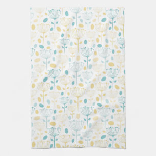 Moderne Retro-Aqua und Gelbe Flora Geschirrtuch
