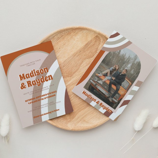 Moderne Retro Arch Foto Rainbow Wedding Einladung (Von Creator hochgeladen)