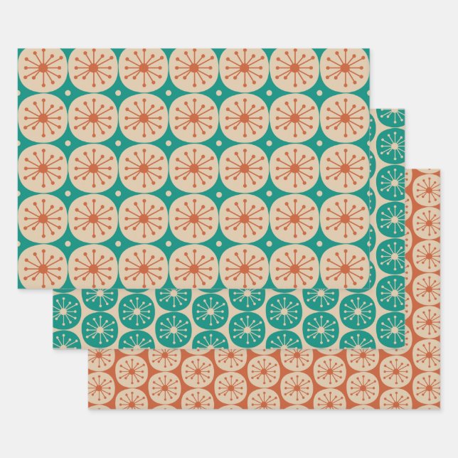 Moderne Retro-Atompunkte Aquamarin Orange Geschenkpapier Set (Set)