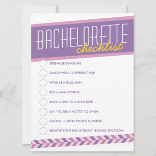 Moderne Retro Bachelorette Checklist Card (lila) Einladung