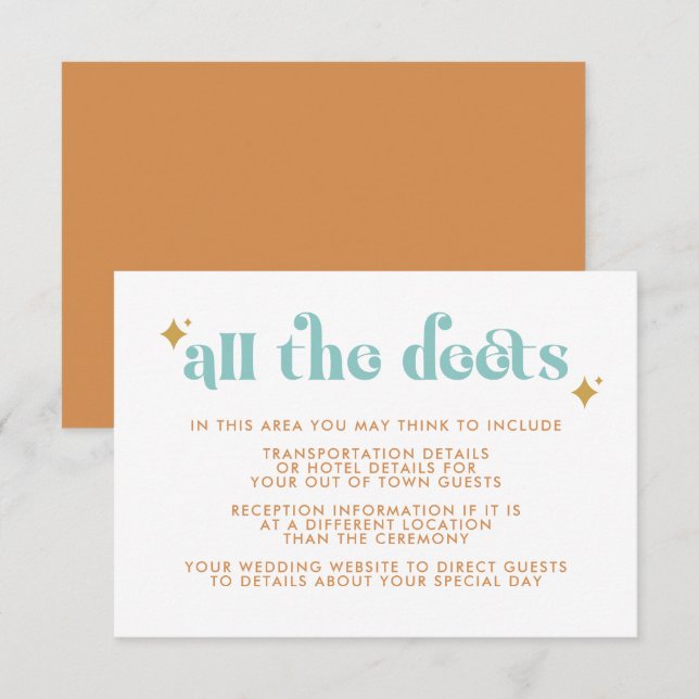 Moderne Retro Beachy Wedding Details Eintrittskart Begleitkarte (Vorne/Hinten)