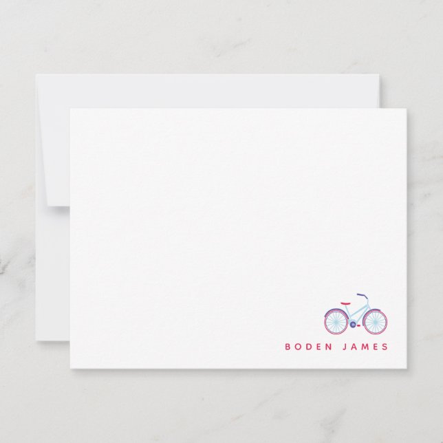 Moderne Retro Bicycle Red Blue Note Card Mitteilungskarte (Vorderseite)