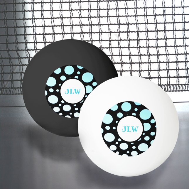 Moderne Retro Blue Polka-Punkte auf Black Ping Pon Tischtennisball (Von Creator hochgeladen)