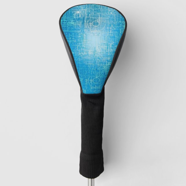Moderne Retro Blueprint Golf Head Cover Headcover (Vorderseite)