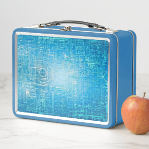 Moderne Retro Blueprint Metal Lunch Box