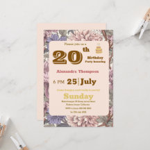 Moderne Retro-Blumen-20. Geburtstagsparty Lila
