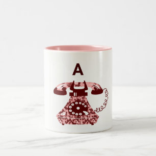 Moderne Retro-Blumen-Handgezeichnete Pinke Telefon Zweifarbige Tasse