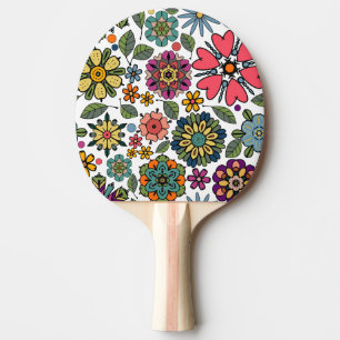 Moderne Retro-Blumen-Zeichnung Nahtloses Muster Ku Tischtennis Schläger