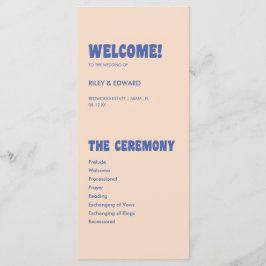 Moderne Retro & Bold Blue Beige Hochzeit Programm