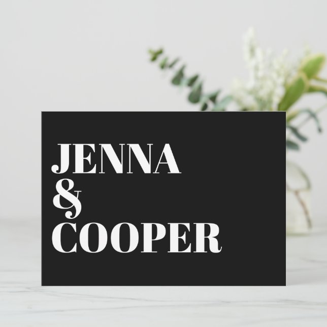 Moderne Retro Bold Typografie Black & White Weddin Einladung (Stehend Vorderseite)