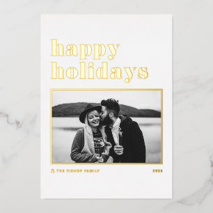 Moderne Retro Bold Typografy Foto Happy Holidays Folien Feiertagskarte