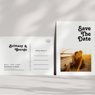 Moderne Retro-Buchstaben-Foto Save The Date Einlad Einladungspostkarte