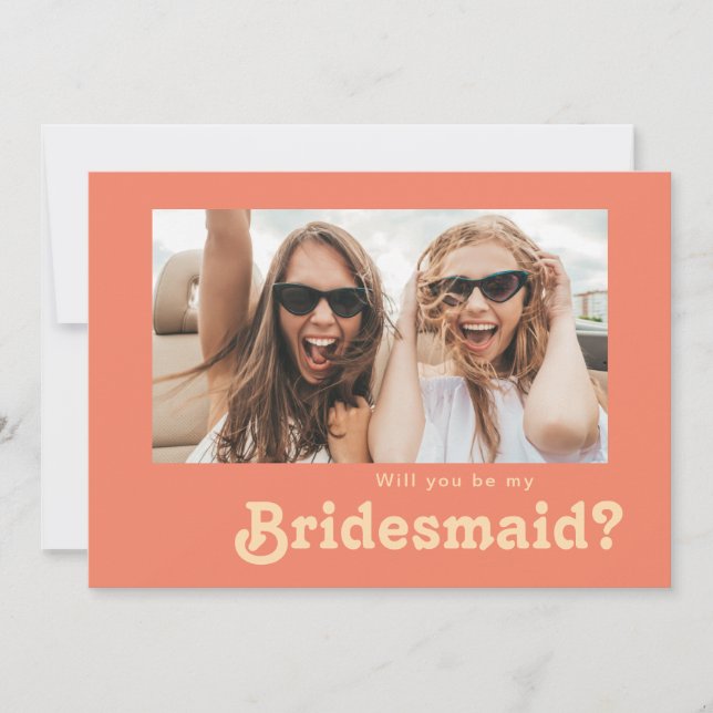 Moderne Retro Coral Foto Bridesmaid Vorschlag Card Einladung (Vorderseite)