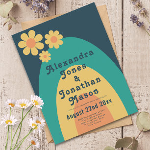 Moderne Retro-Daisy-Bogen-Hochzeit Einladungspostkarte