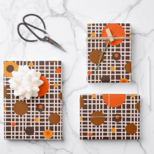 Moderne Retro Dots Muster braun orange Geschenkpapier Set
