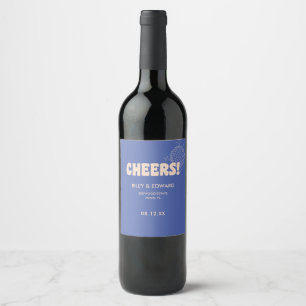 Moderne Retro Dunkelblaue "Cheers!" Benutzerdefini Weinetikett