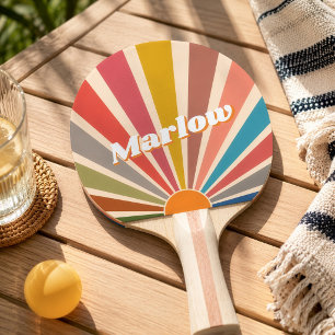 Moderne Retro-Einzelname Lustige Vintage-Sonnenexp Tischtennis Schläger