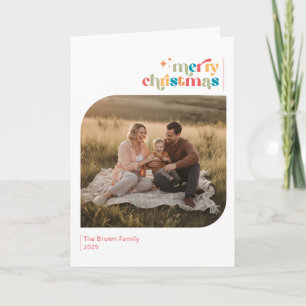 Moderne Retro-Familienfoto Frohe Weihnachten gefal Karte