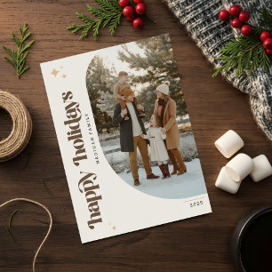 Moderne Retro-Familienfoto-Weihnachtswunsch Feiertagspostkarte