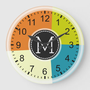 Moderne Retro-Farben Geometrisches Monogramm Große Wanduhr