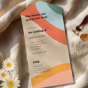 Moderne Retro farbenfrohe Hochzeit All In One Einladung
