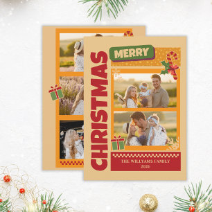 Moderne Retro-Feste Weihnachtsfamilienfotos Feiertagskarte