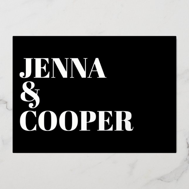 Moderne Retro Fett Typ Black & Silver Wedding Folieneinladung (Vorderseite)