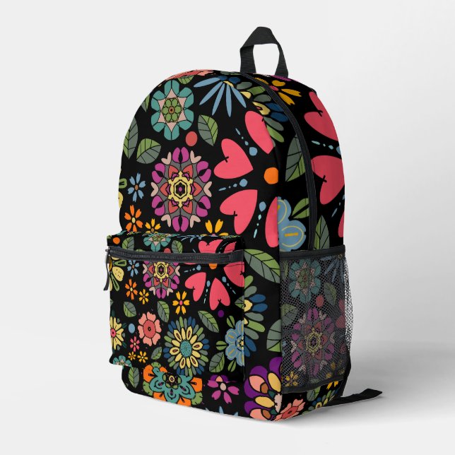 Moderne Retro-Floral Zeichnend Nahtloses Muster Ku Bedruckter Rucksack (Rückseitige Ecke Rechts)
