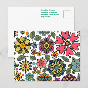 Moderne Retro-Floral Zeichnend Nahtloses Muster Ku Postkarte