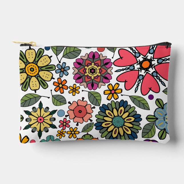 Moderne Retro-Floral Zeichnend Nahtloses Muster Ku Zubehörtasche (Vorderseite)