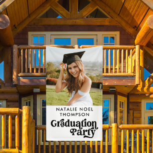 Moderne Retro-Foto Moderne Groovy Graduation Party Banner