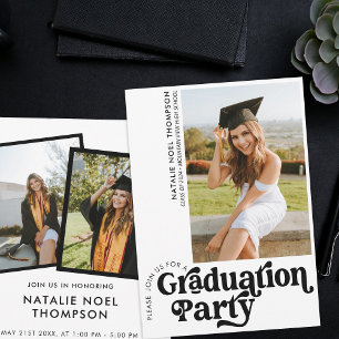 Moderne Retro-Foto Moderne Groovy Graduation Party Einladung