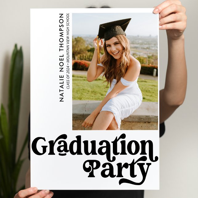 Moderne Retro-Foto Moderne Groovy Graduation Party Poster (Von Creator hochgeladen)