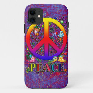 Moderne Retro Friedenszeichen-Text-Vögel u. Blume Case-Mate iPhone Hülle