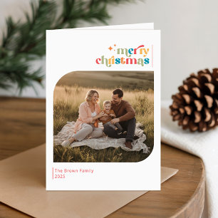 Moderne Retro-Frohe-Weihnachtswunsch-Photo gefalte Karte