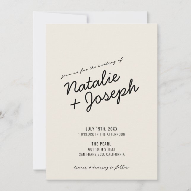 Moderne Retro Fun Whimsical Script Hochzeit Einladung (Vorderseite)