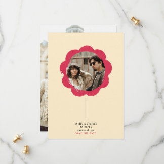 Moderne Retro Gemalte Blumenrahmen-Foto-Hochzeit Save The Date