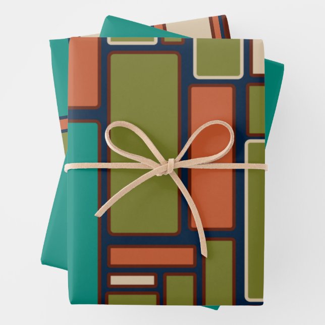 Moderne Retro geometrische Muster des Mitteljahrhu Geschenkpapier Set (Beispiel)